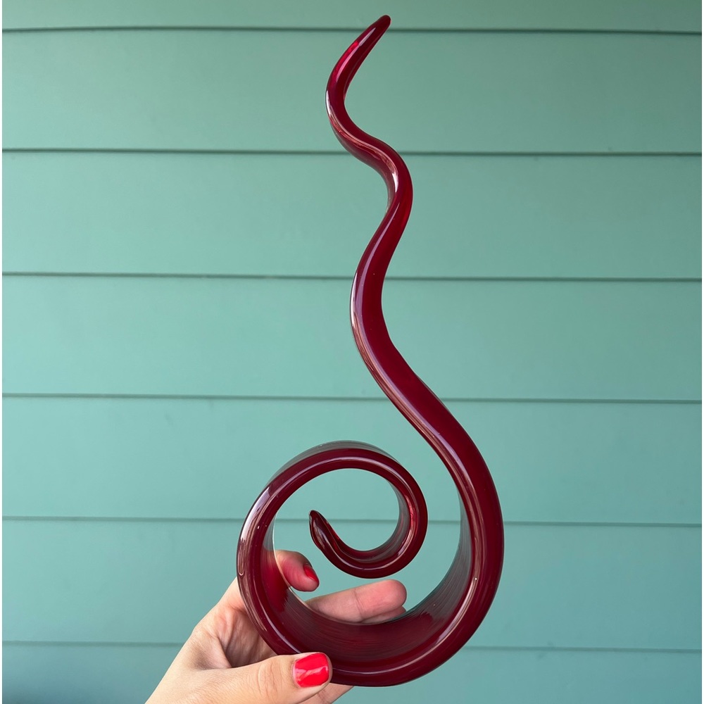 Red Ribbon Blown Art Glass Spiral Flame Swirl